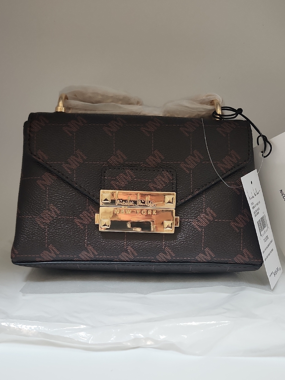 Nicole Miller Brown Monnogrammed Crossbody Bag